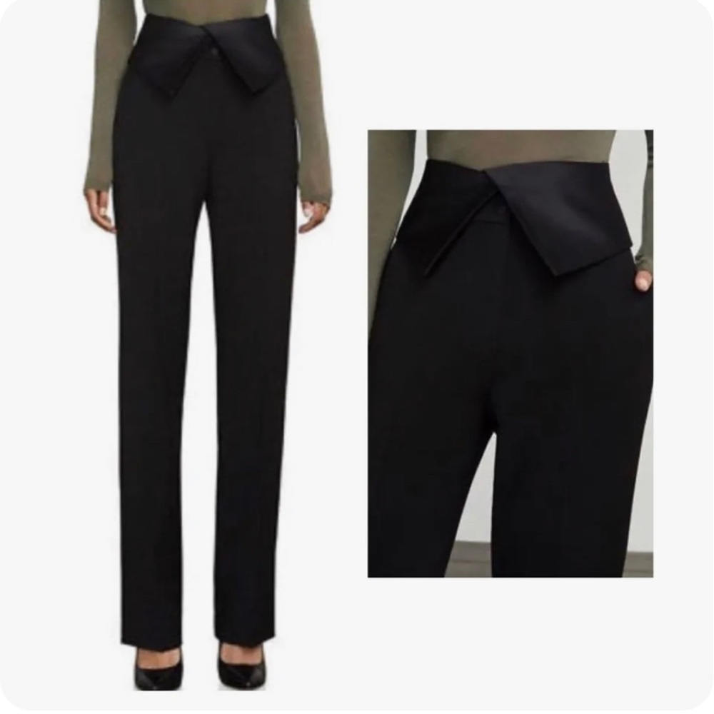BCBGMaxAzria Black Sissy Foldover Waist Woven Tuxedo Dress Pants